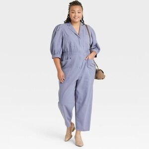 Blue/Purple Cotton Romper Jumpsuit - Size 16 - Universal Threads - Puff Sleeves